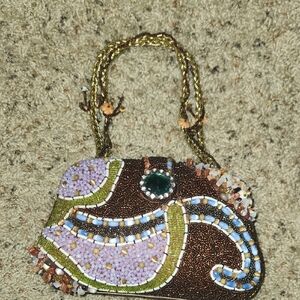 Beaded Mosaic Evening Bag in Brown and Lavender